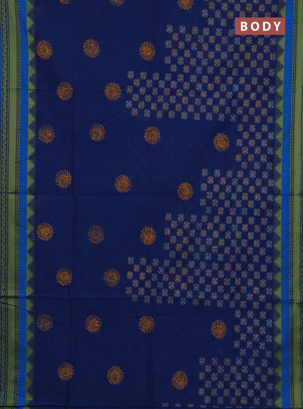 Chettinad cotton saree teal blue and cs blue with allover butta prints and thread woven border
