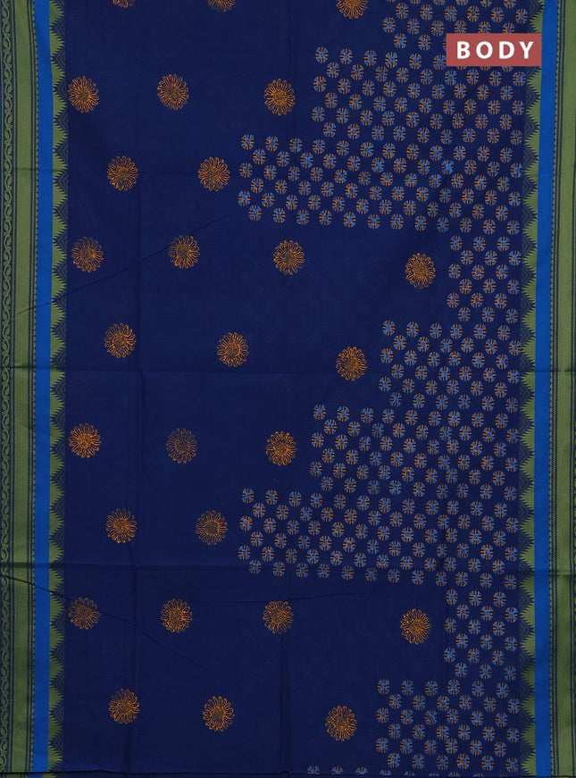 Chettinad cotton saree teal blue and cs blue with allover butta prints and thread woven border