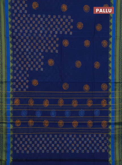 Chettinad cotton saree teal blue and cs blue with allover butta prints and thread woven border