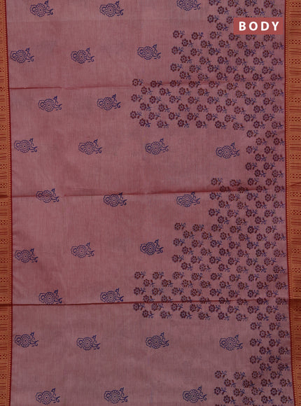 Chettinad cotton saree pastel maroon and maroon with allover prints and thread woven border