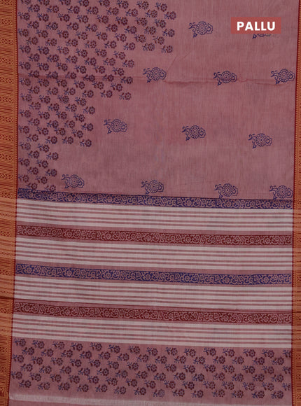 Chettinad cotton saree pastel maroon and maroon with allover prints and thread woven border
