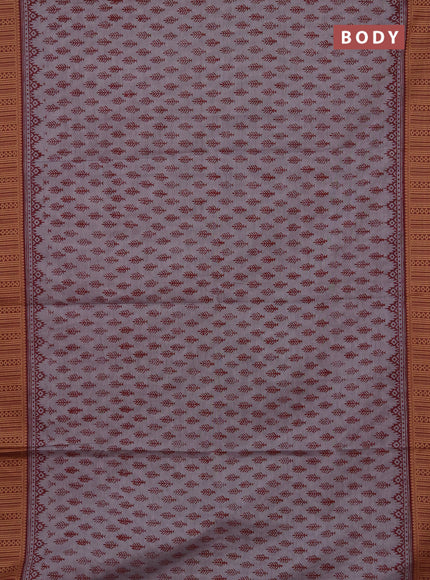 Chettinad cotton saree grey and maroon with allover prints and thread woven border