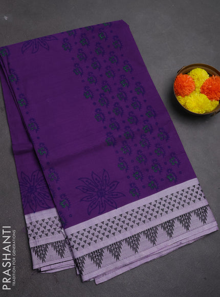 Chettinad cotton saree violet and pastel violet with allover butta prints and thread woven border