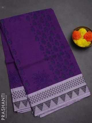 Chettinad cotton saree violet and pastel violet with allover butta prints and thread woven border