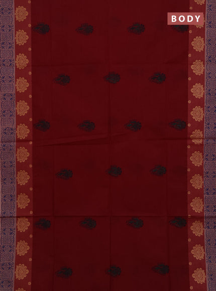 Chettinad cotton saree deep maroon with butta prints and thread woven border