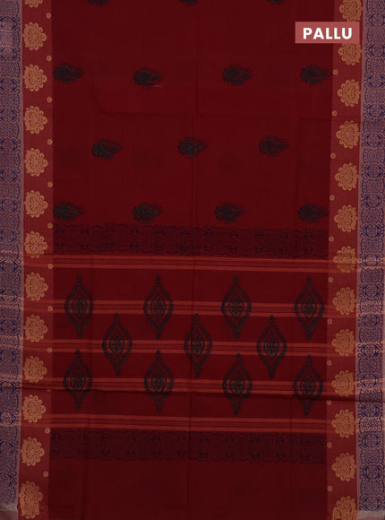 Chettinad cotton saree deep maroon with butta prints and thread woven border