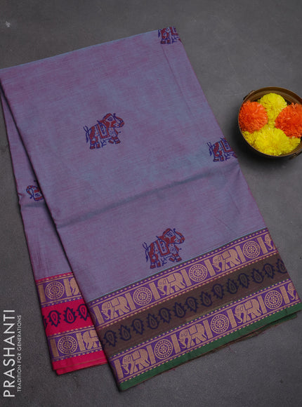 Chettinad cotton saree purple with butta prints and ganga jamuna border