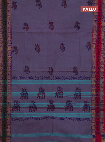 Chettinad cotton saree purple with butta prints and ganga jamuna border