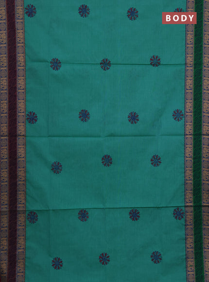 Chettinad cotton saree teal green with butta prints and ganga jamuna border