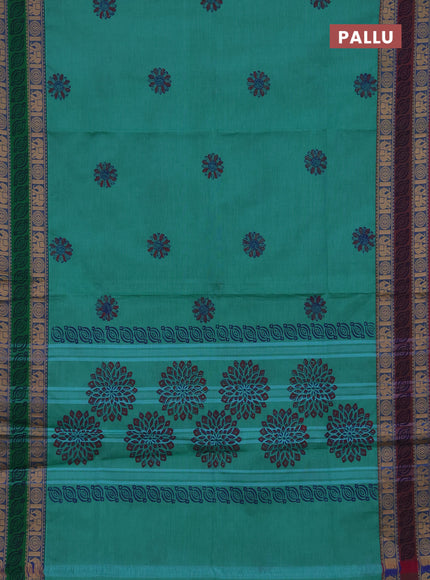 Chettinad cotton saree teal green with butta prints and ganga jamuna border