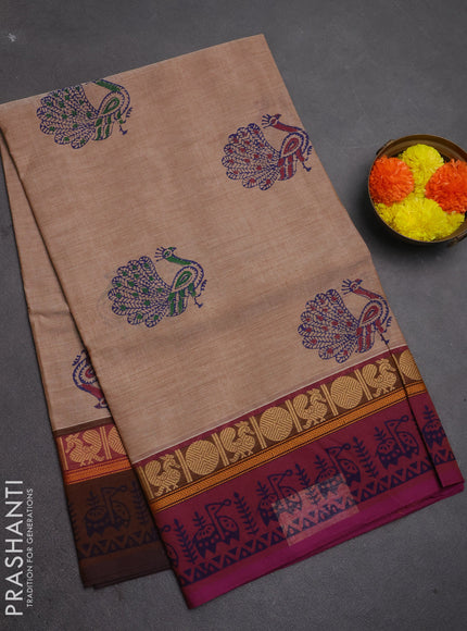Chettinad cotton saree sandal with butta prints and ganga jamuna border