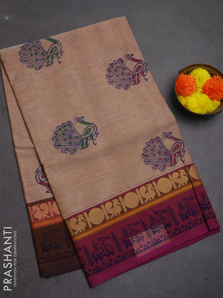 Chettinad cotton saree sandal with butta prints and ganga jamuna border