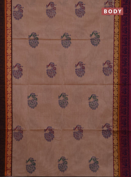 Chettinad cotton saree sandal with butta prints and ganga jamuna border