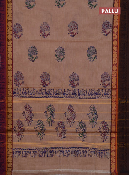 Chettinad cotton saree sandal with butta prints and ganga jamuna border