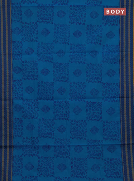 Chettinad cotton saree cs blue and mustard yellow with allover butta prints and thread woven border