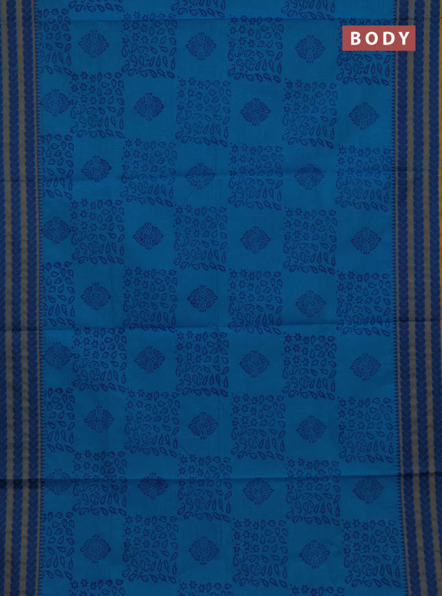 Chettinad cotton saree cs blue and mustard yellow with allover butta prints and thread woven border