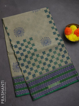 Chettinad cotton saree elaichi green and green with allover butta prints and thread woven border