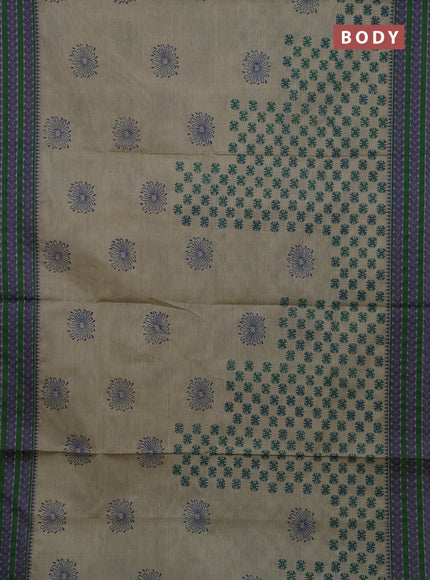 Chettinad cotton saree elaichi green and green with allover butta prints and thread woven border