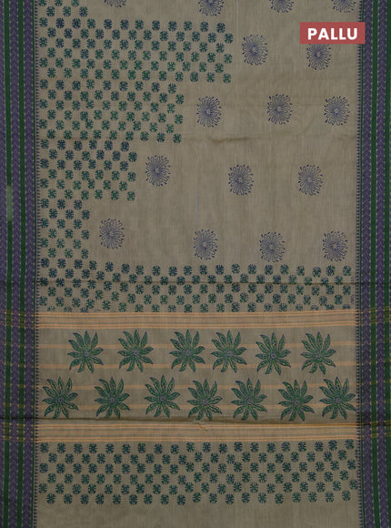 Chettinad cotton saree elaichi green and green with allover butta prints and thread woven border