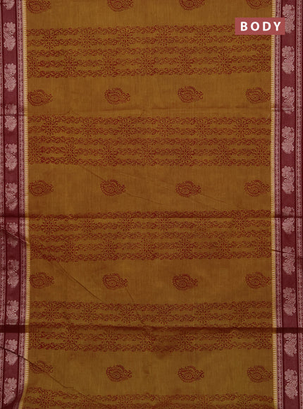 Chettinad cotton saree mehendi green and deep maroon with allover butta prints and thread woven border