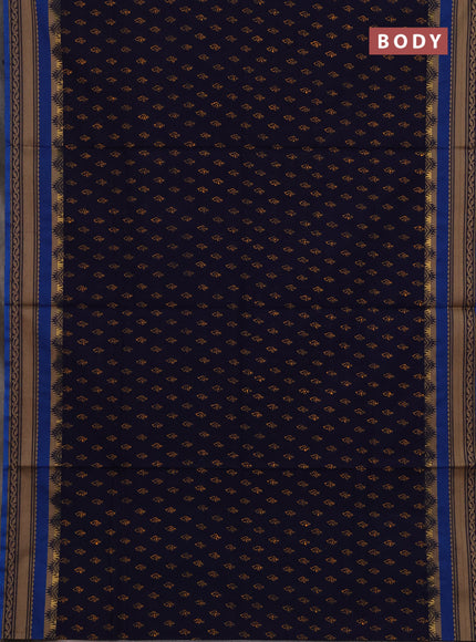 Chettinad cotton saree navy blue and blue with allover butta prints and thread & zari woven border