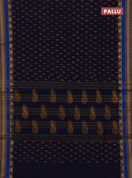 Chettinad cotton saree navy blue and blue with allover butta prints and thread & zari woven border