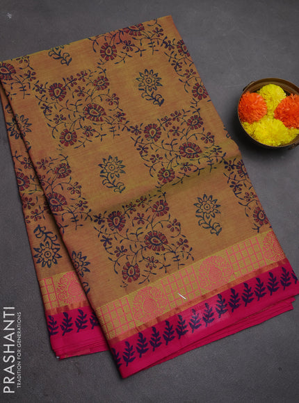 Chettinad cotton saree dual shade of pink and pink with allover butta prints and thread & zari woven border