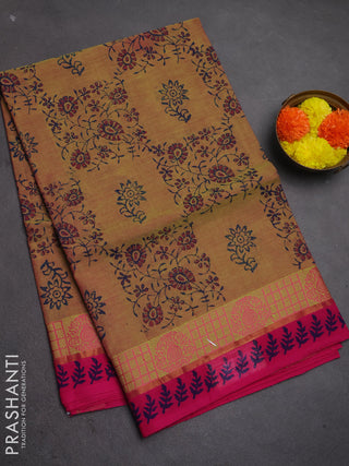 Chettinad cotton saree dual shade of pink and pink with allover butta prints and thread & zari woven border