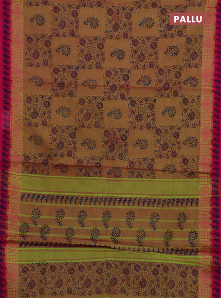 Chettinad cotton saree dual shade of pink and pink with allover butta prints and thread & zari woven border