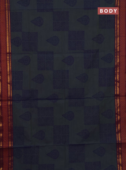 Chettinad cotton saree dual shade of blue and magenta pink with allover butta prints and thread & zari woven border