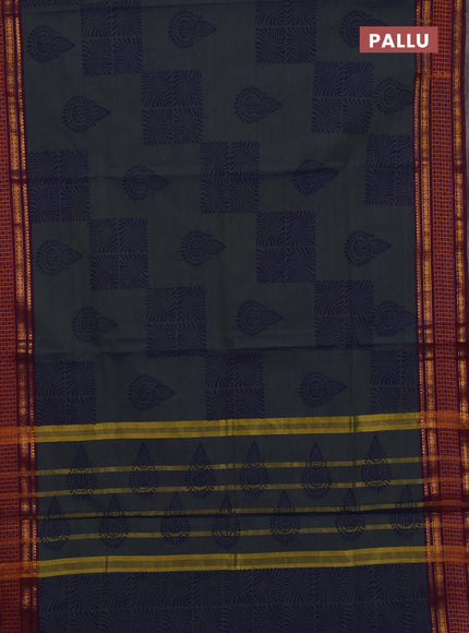 Chettinad cotton saree dual shade of blue and magenta pink with allover butta prints and thread & zari woven border