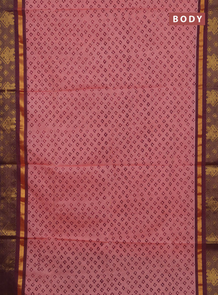 Chettinad cotton saree peach pink and magenta pink with allover butta prints and zari woven border