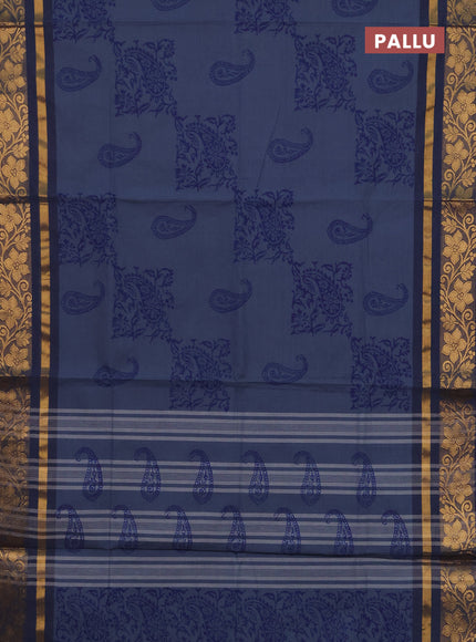 Chettinad cotton saree grey with allover prints and zari woven border