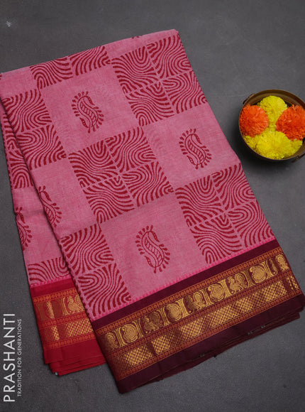 Chettinad cotton saree pink and magenta pink with allover butta prints and ganga jamuna border