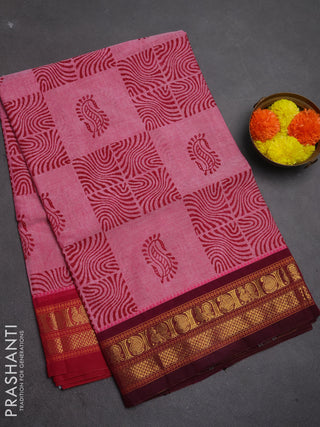 Chettinad cotton saree pink and magenta pink with allover butta prints and ganga jamuna border
