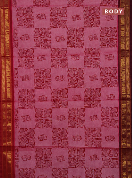 Chettinad cotton saree pink and magenta pink with allover butta prints and ganga jamuna border