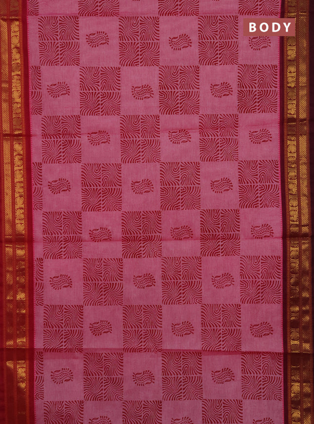Chettinad cotton saree pink and magenta pink with allover butta prints and ganga jamuna border