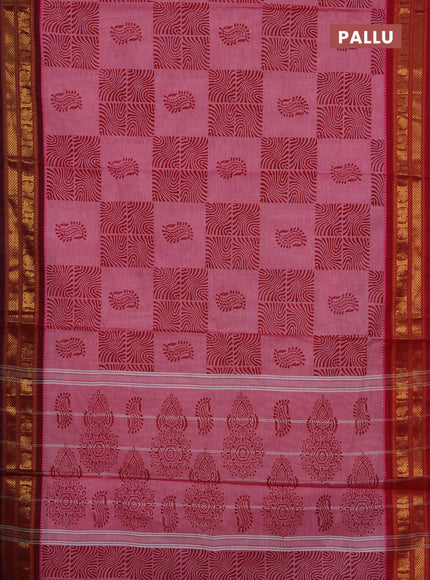 Chettinad cotton saree pink and magenta pink with allover butta prints and ganga jamuna border