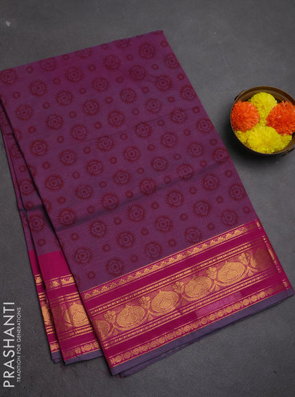 Chettinad cotton saree pastel maroon and pink with allover butta prints and zari woven border
