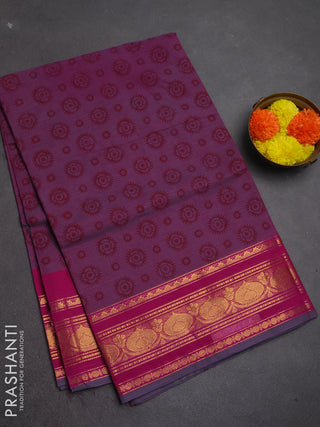 Chettinad cotton saree pastel maroon and pink with allover butta prints and zari woven border