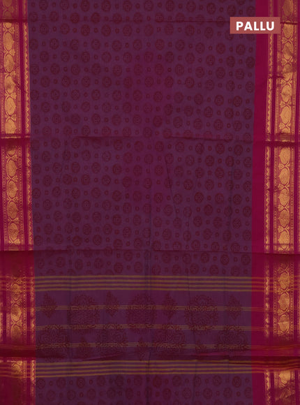 Chettinad cotton saree pastel maroon and pink with allover butta prints and zari woven border
