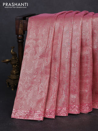 Organza Saree peach pink with allover sequin embroidery work