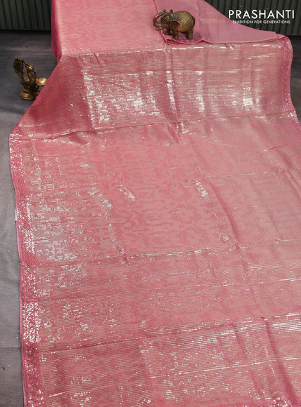 Organza Saree peach pink with allover sequin embroidery work