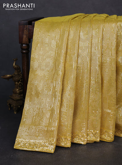 Organza Saree yellow and mustard yellow with allover sequin embroidery work