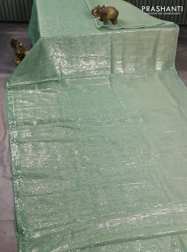 Organza Saree teal green with allover sequin embroidery work