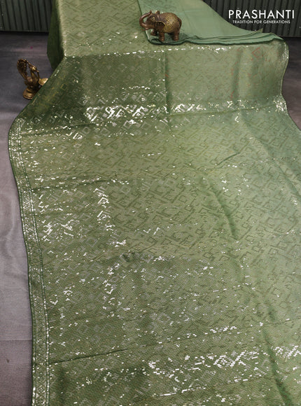 Banarasi Silk green and dark green with allover sequin embroidery work