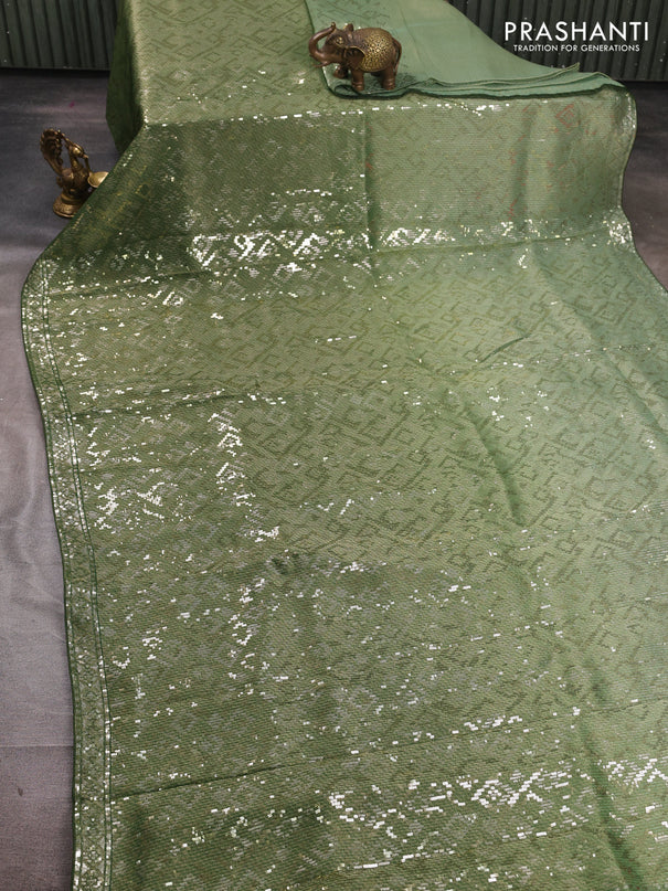 Banarasi Silk green and dark green with allover sequin embroidery work