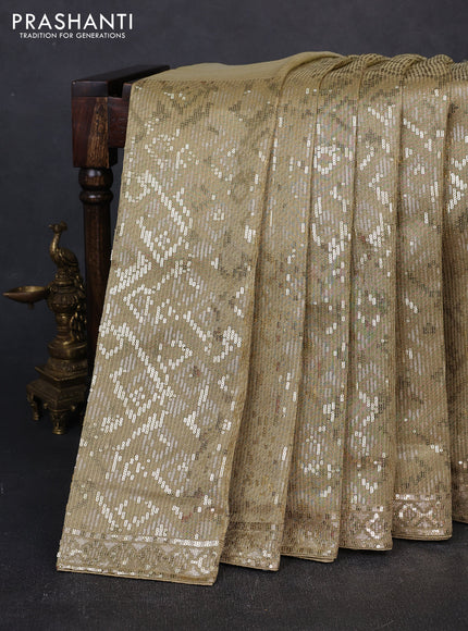 Banarasi Silk elaichi green with allover sequin embroidery work