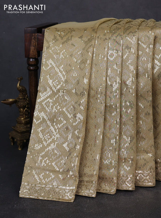 Banarasi Silk elaichi green with allover sequin embroidery work