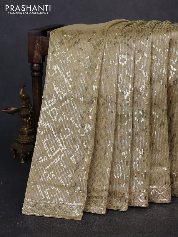 Banarasi Silk elaichi green with allover sequin embroidery work